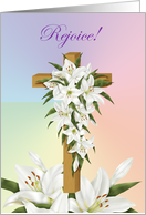 Rejoice Cross, cross, white lilies card