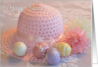 Happy Easter Hat, Easter hat, eggs, and flowers card