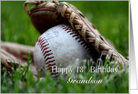 Grandson 13th Birthday Softball, a softball in glove card