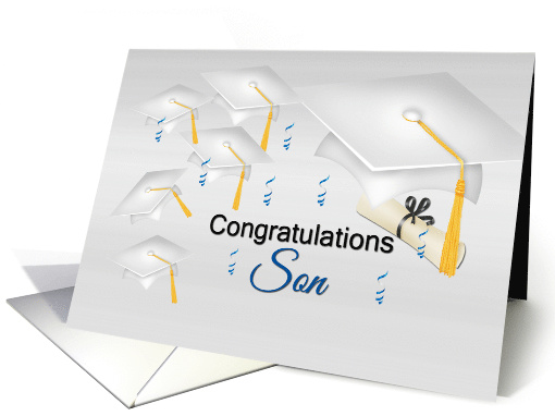 Congratulations For Graduating Son, Graduation Caps, Diploma card