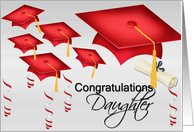 Congratulations Daughter, grad hats, streamers, degree card