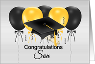 Congratulations For Son’s Graduation, Grad Caps, Streamers, Degree card