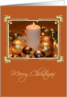 Gold Bulbs and Candle Christmas, Gold bulbs, candle, lights card