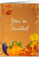 Thanksgiving Invitation, leaves, pumpkin card