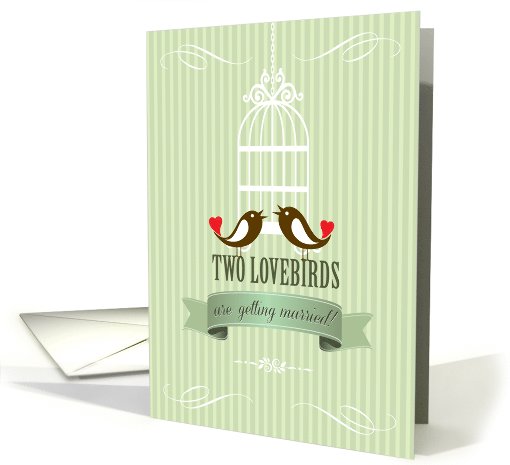 Lovebirds Green Engagement Announcement card (1014867)
