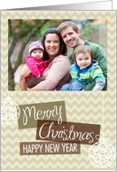 Beige Chevron Christmas Photo card