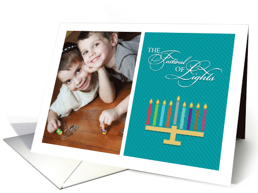 Colorful Hanukkah Menorah Aqua Festival of Lights card (1163758)