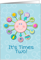 Twin Boys New Baby Congratulations Welcome Cute Clock It’s Times Two card