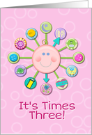 Triplet Girls New Baby Congratulations Welcome Clock It’s Times Three card
