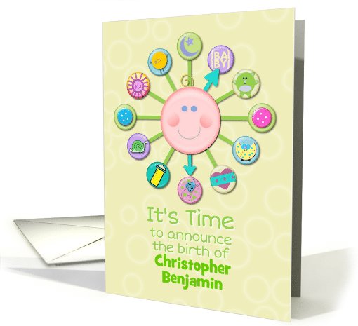 New Baby Custom Name Birth Announcement Cute Baby Clock It's Time card