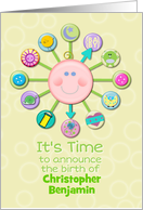 New Baby Custom Name Birth Announcement Cute Baby Clock It’s Time card
