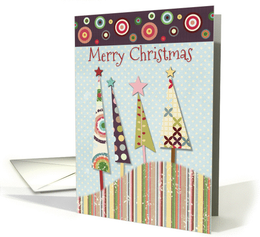 Merry Christmas Colorful Trees and Circles Merry and Bright card