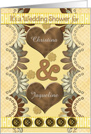 Lesbian Wedding Shower Invitations Custom Names Hearts and Flowers card