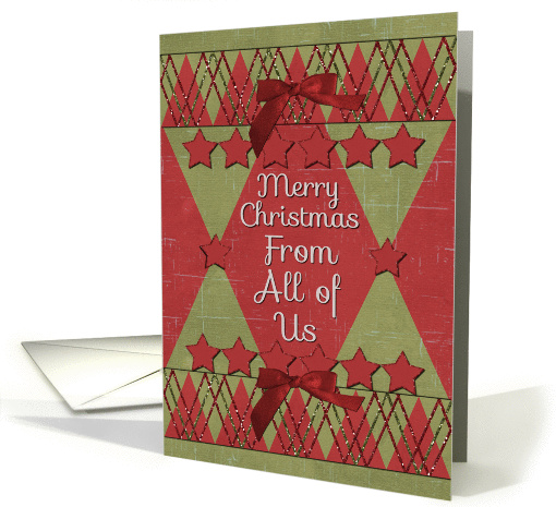 Merry Christmas From All of Us Scrapbook Style Stars and Glitter card