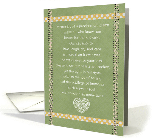 Child Sympathy for Loss of Son Yellow Ribbons and Heart card (1168508)