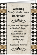 Wedding Congratulations to Son from Mother Checkerboard and Chevrons card