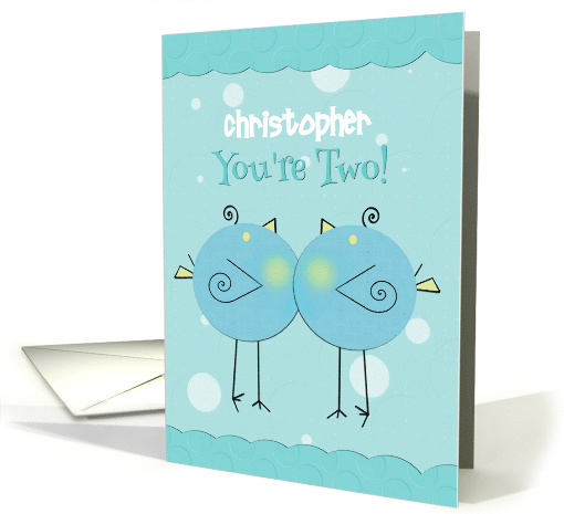 Happy Birthday You're Two Boy Custom Name Blue Birdie card (1222330)