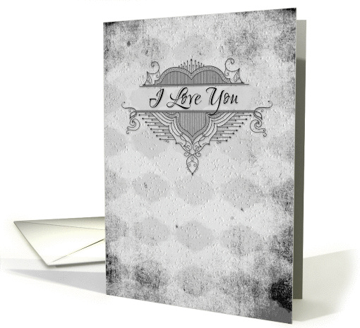 Happy Valentine's Black and Gray Grunge Heart and Swirls card