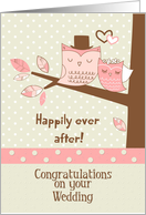 Wedding Congratulations Owl Couple in Tree with Polka Dots card
