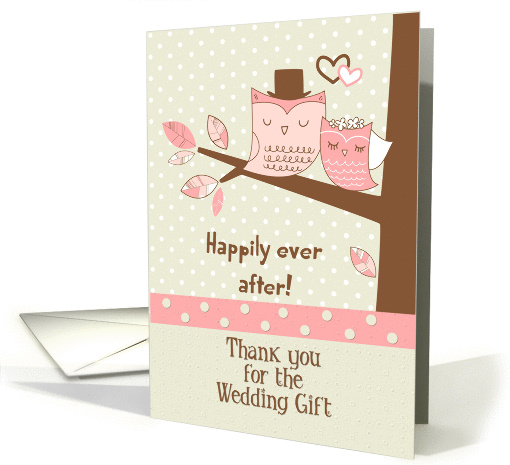 Thank You for the Wedding Gift Owl Couple in Tree with Polka Dots card