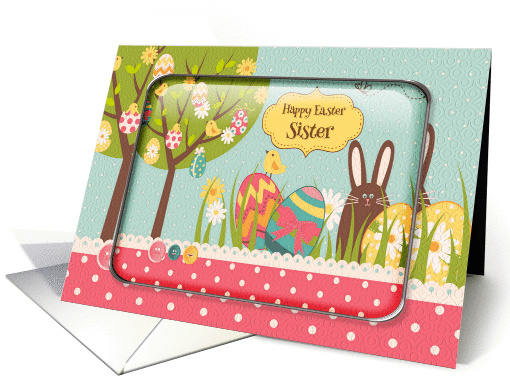 Happy Easter Sister Egg Tree, Bunny and Polka Dots card (1248476)