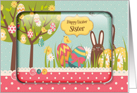 Happy Easter Sister Egg Tree, Bunny and Polka Dots card