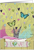 Earth Day Beautiful Tree of Hearts and Butterflies Scrapbook Style card