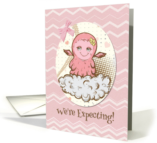 We're Expecting Baby Girl Announcement Cute Pink Baby Monster card