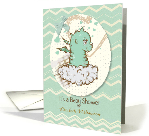 Baby Shower Invitation For Boy Custom Name Cute Green Baby Dragon card