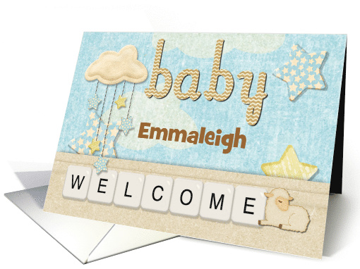 New Baby Welcome Custom Name Cloud and Stars card (1288294)