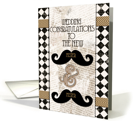 Gay Wedding Congratulations Mr. and Mr. Vintage Retro Mustache card