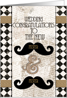 Gay Wedding Congratulations Mr. and Mr. Vintage Retro Mustache card