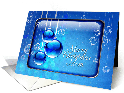 Merry Christmas Mom Sparkling Blue Ornaments card (1300048)