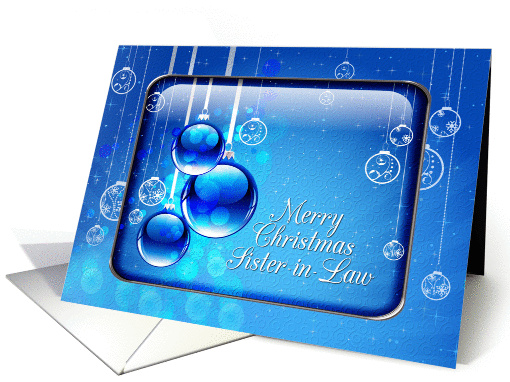 Merry Christmas Sister-in-Law Sparkling Blue Ornaments card (1300420)