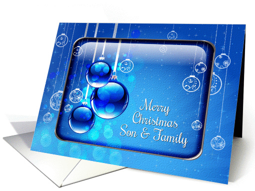 Merry Christmas Son and Family Sparkling Blue Ornaments card (1302732)