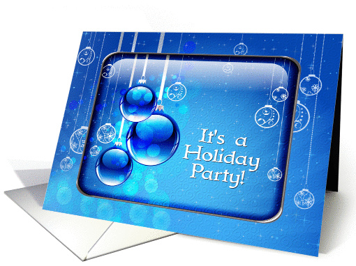 Holiday Party Invitation Sparkling Blue Christmas Ornaments card