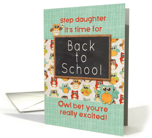 Step Daughter Back to School Colorful Owls and Chalkboard card