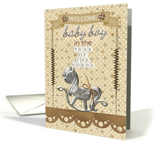 Baby Boy Year of the Horse Welcome New Baby Scrapbook Style card