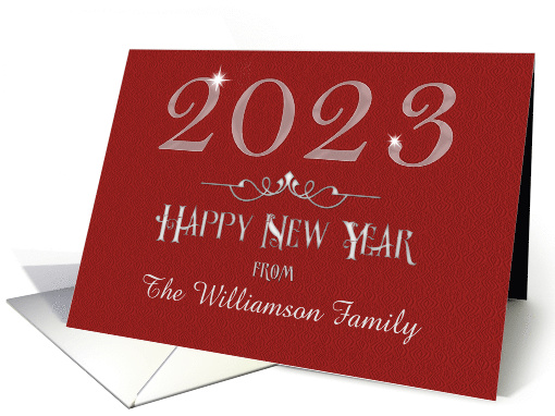 Happy New Year 2023 Custom Name Sparkling Burgundy Sophisticated card