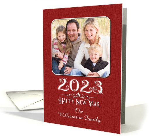 Happy New Year 2023 Custom Name And Photograph Sparkling Burgundy card