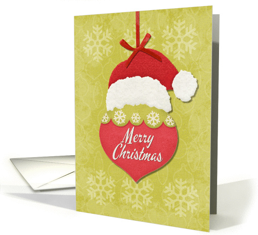 Merry Christmas Santa Hat and Ornament Holiday Greetings card