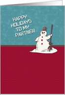 Happy Holidays to My Partner Happy Snowman Holiday Greetings card