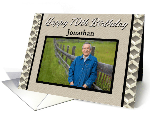 Happy 70th Birthday Custom Name and Photo Masculine Pattern card