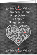 Engagement Congratulations to Step Sister Chalkboard Look Word Art card