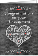 Engagement Congratulations Chalkboard Look Word Art and Hearts card