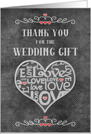 Thank You for the Wedding Gift Chalkboard Look Word Art and Hearts card