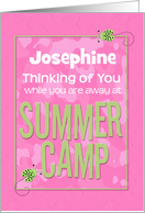 Thinking of You Away at Summer Camp Custom Name Pink Camo Ladybugs card