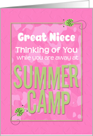Thinking of You Great Niece Away at Summer Pink Camp Camo Ladybugs card