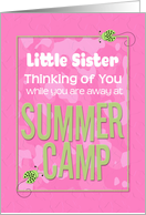 Thinking of You Little Sister Away at Summer Pink Camp Camo Ladybugs card