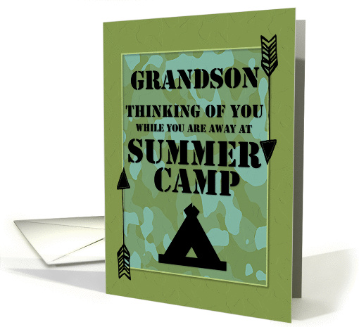 Thinking of You Grandson Away at Summer Camp Camo Arrows and Tent card